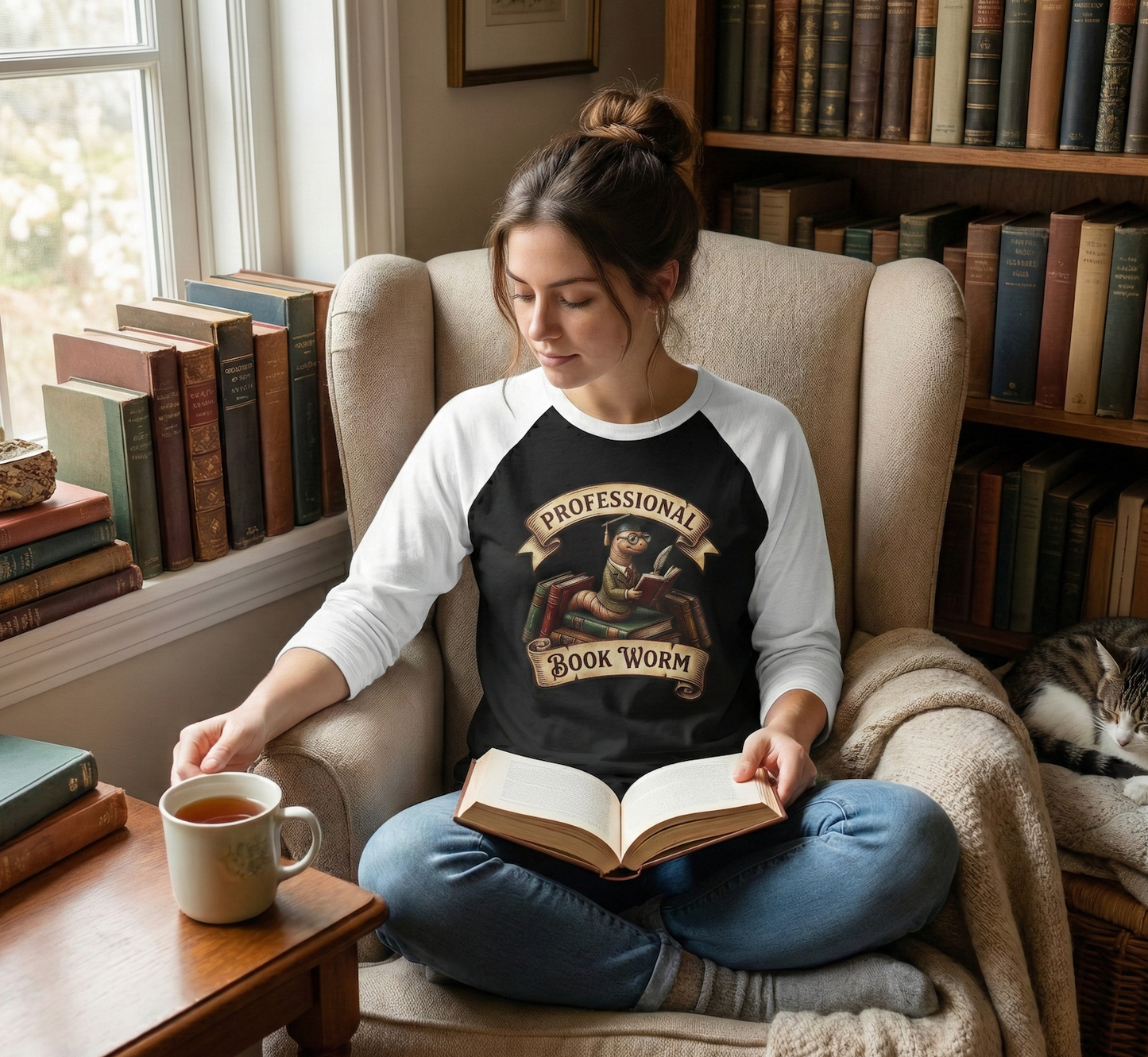The "Professional Book Worm" Vintage-Style Baseball Tee