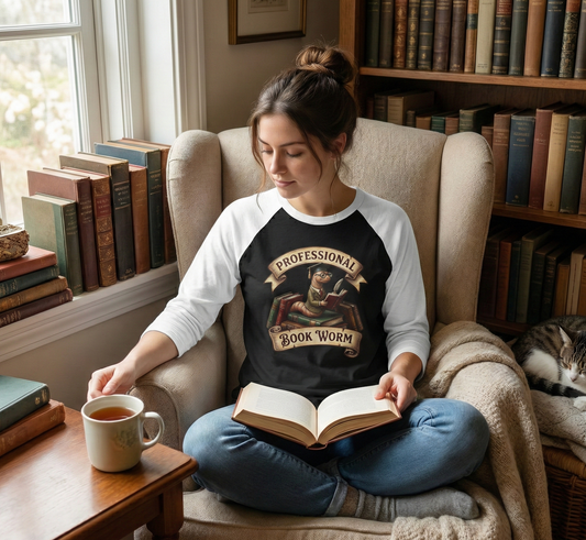 The "Professional Book Worm" Vintage-Style Baseball Tee