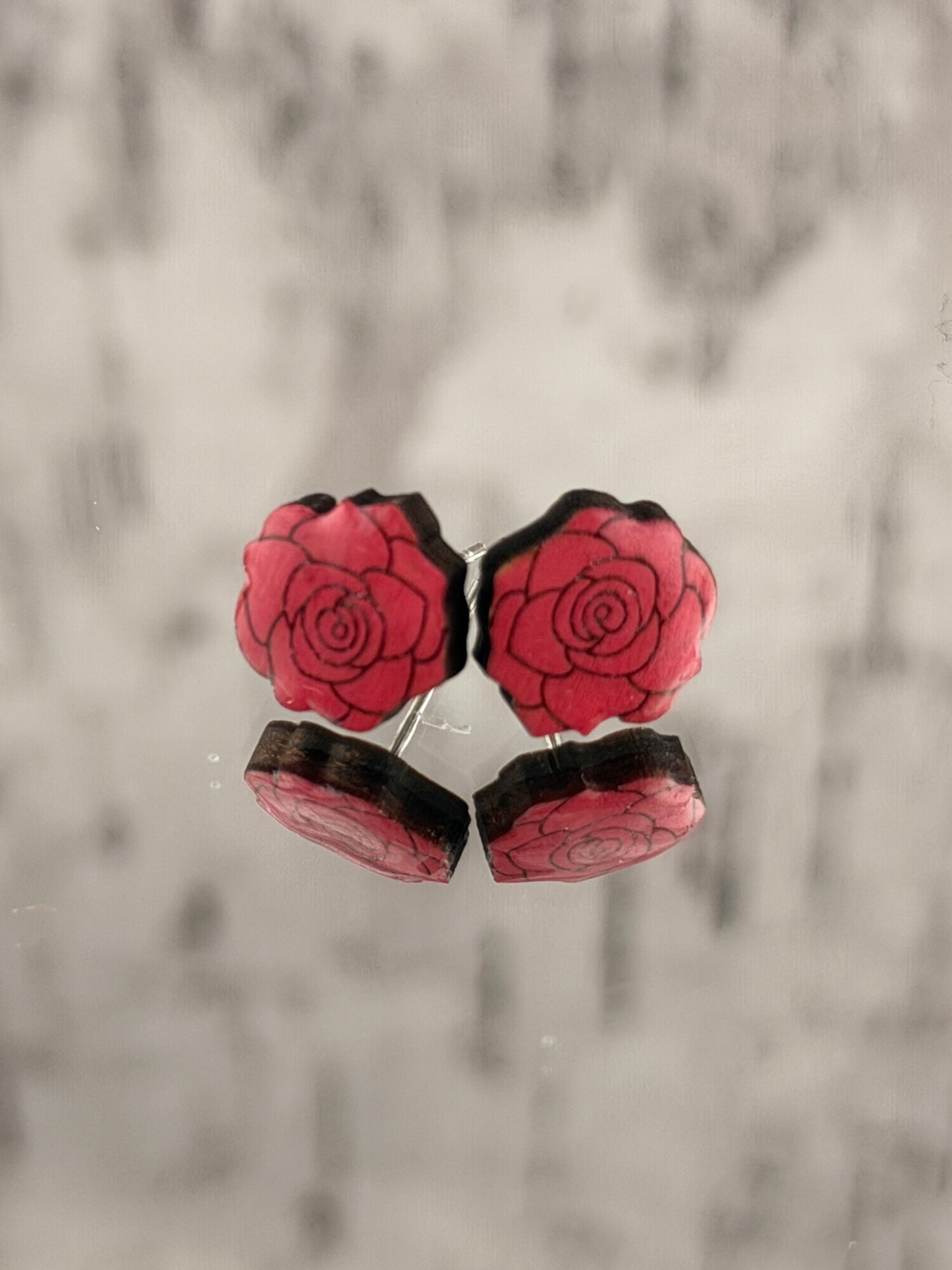 Hand-Painted Wooden Stud Earrings - Botanical & Veggie Collection