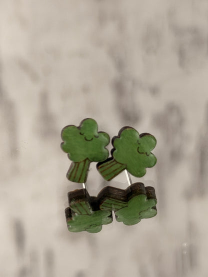 Hand-Painted Wooden Stud Earrings - Botanical & Veggie Collection