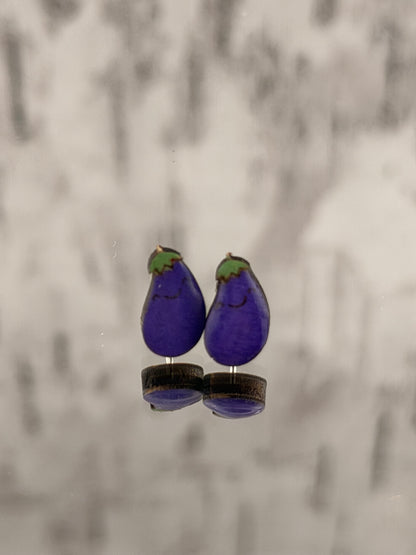 Hand-Painted Wooden Stud Earrings - Botanical & Veggie Collection