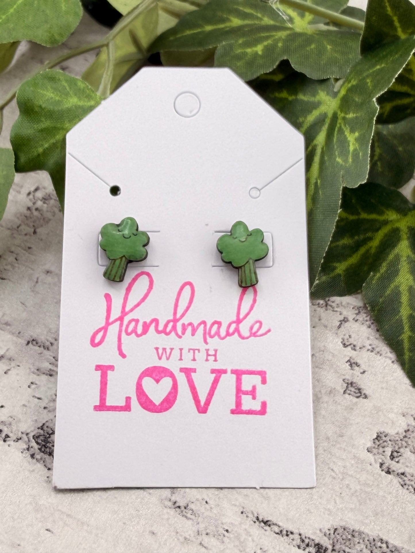 Hand-Painted Wooden Stud Earrings - Botanical & Veggie Collection