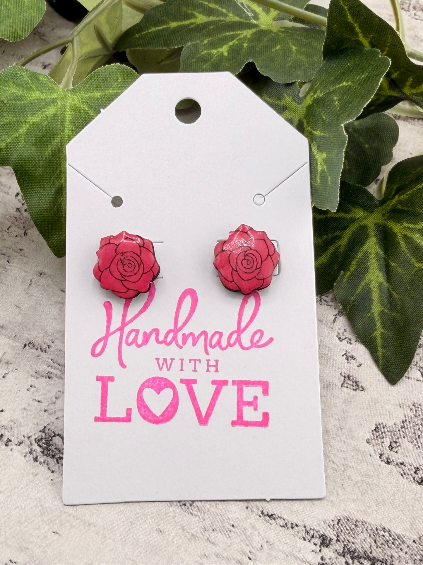 Hand-Painted Wooden Stud Earrings - Botanical & Veggie Collection