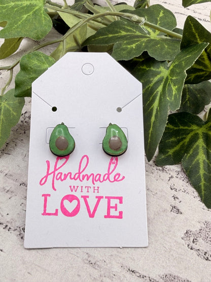 Hand-Painted Wooden Stud Earrings - Botanical & Veggie Collection