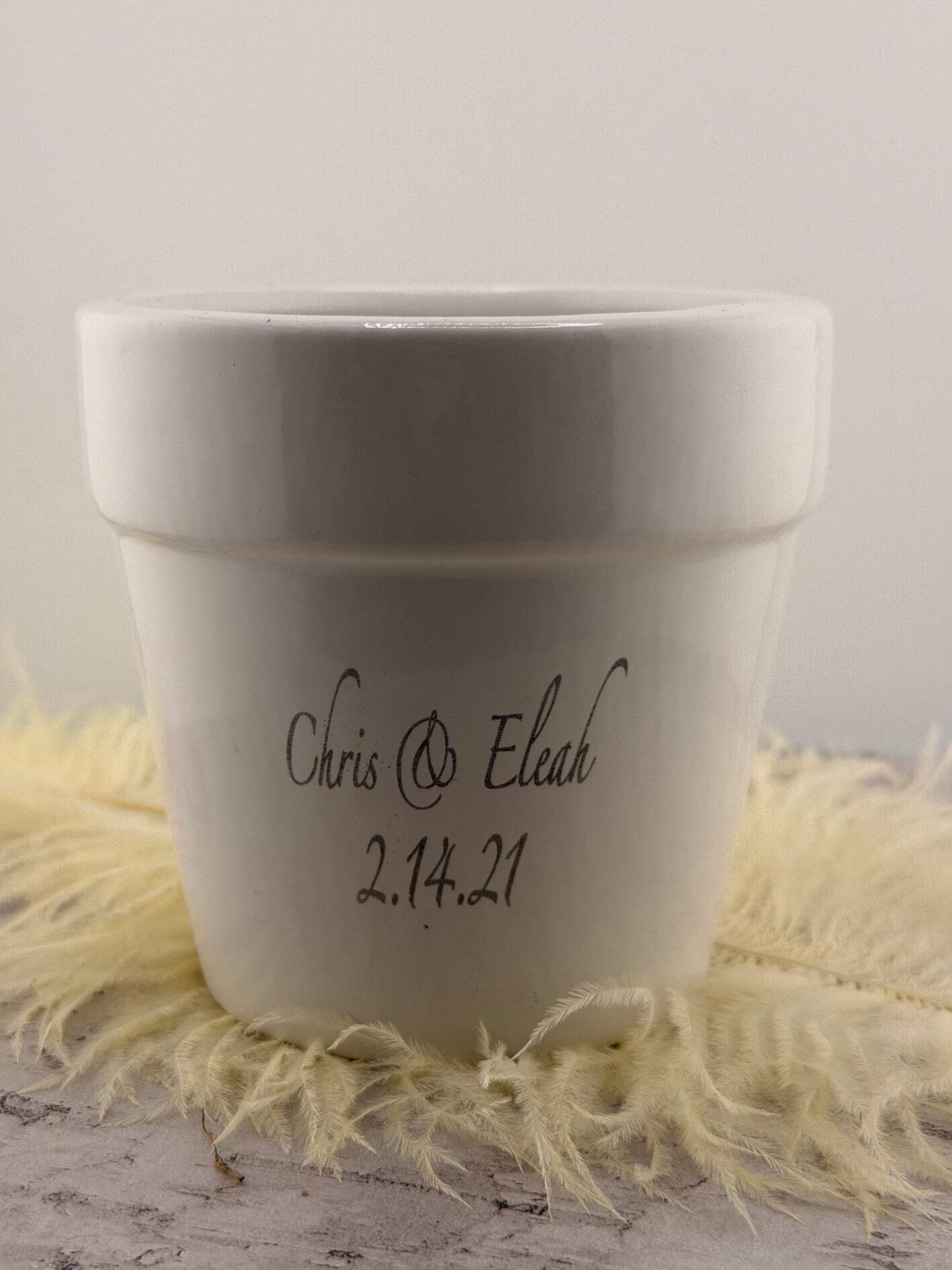 Personalized Ceramic Flower Pot | Custom Engraved Planter with Couple's Names & Date