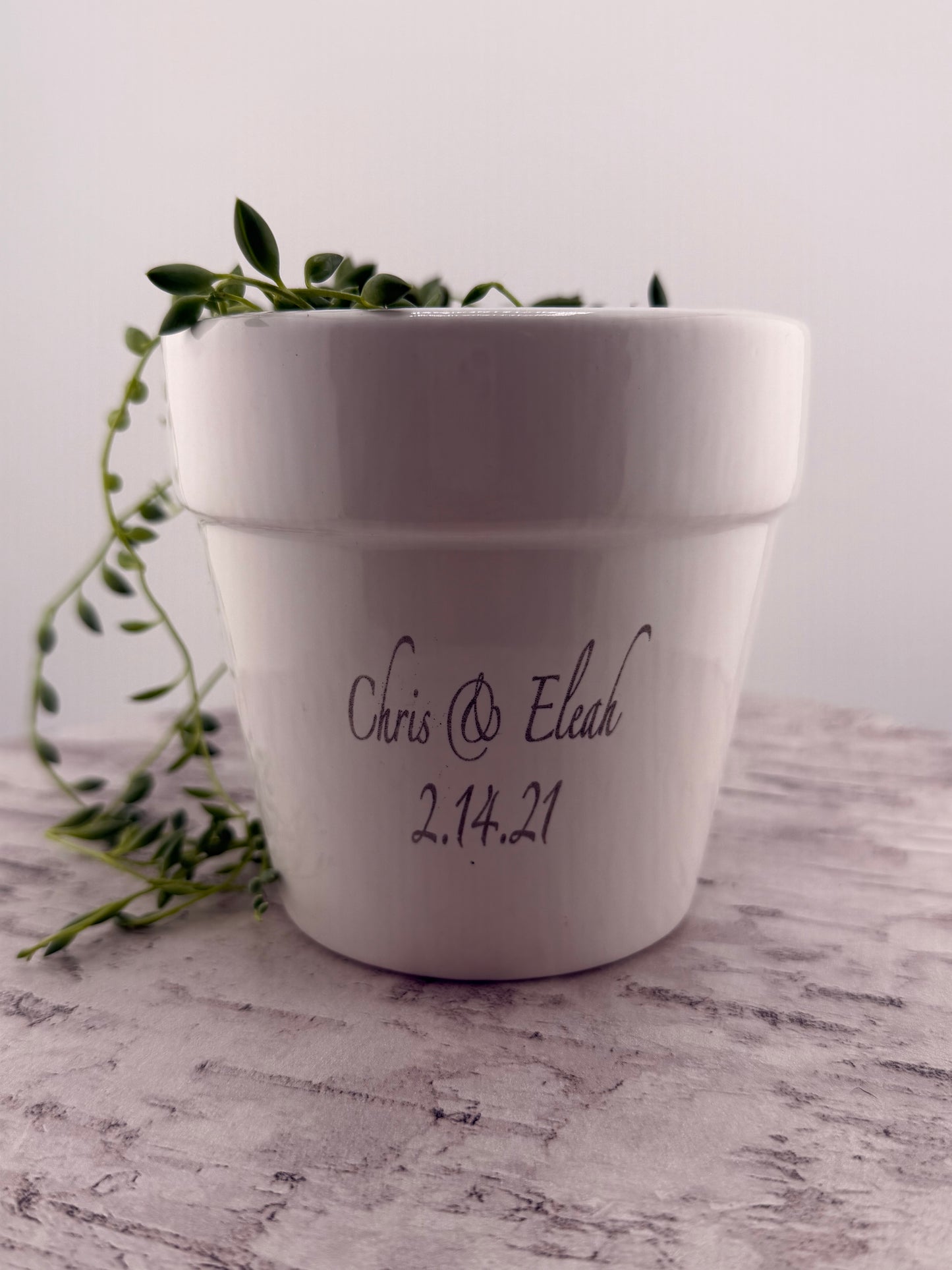 Personalized Ceramic Flower Pot | Custom Engraved Planter with Couple's Names & Date