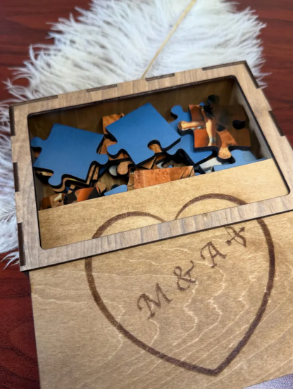 Custom Wooden Photo Puzzle with Engraved Keepsake Box