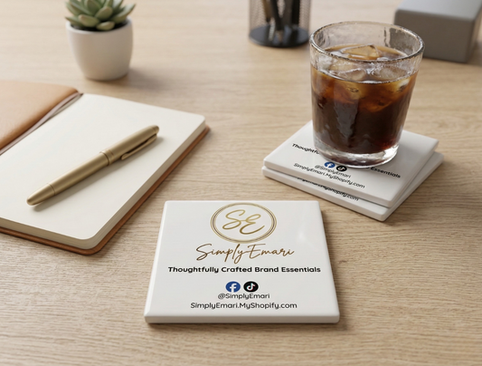 Custom Branded Ceramic Coaster – High-Gloss Personalized Office Essential