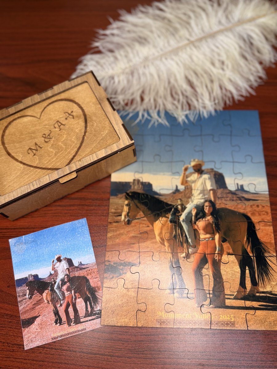 Custom wooden photo puzzle with engraved keepsake box - complete gift set