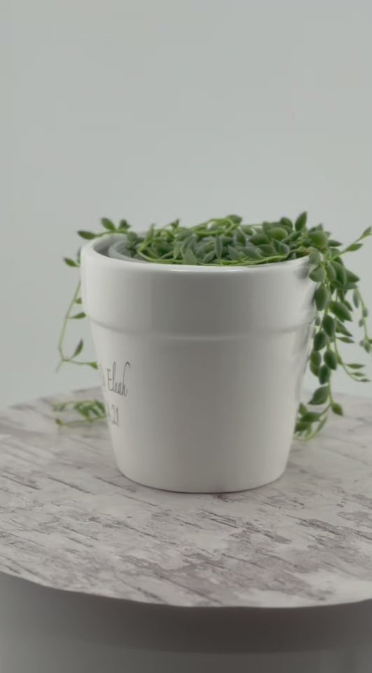 Personalized Ceramic Flower Pot | Custom Engraved Planter with Couple's Names & Date